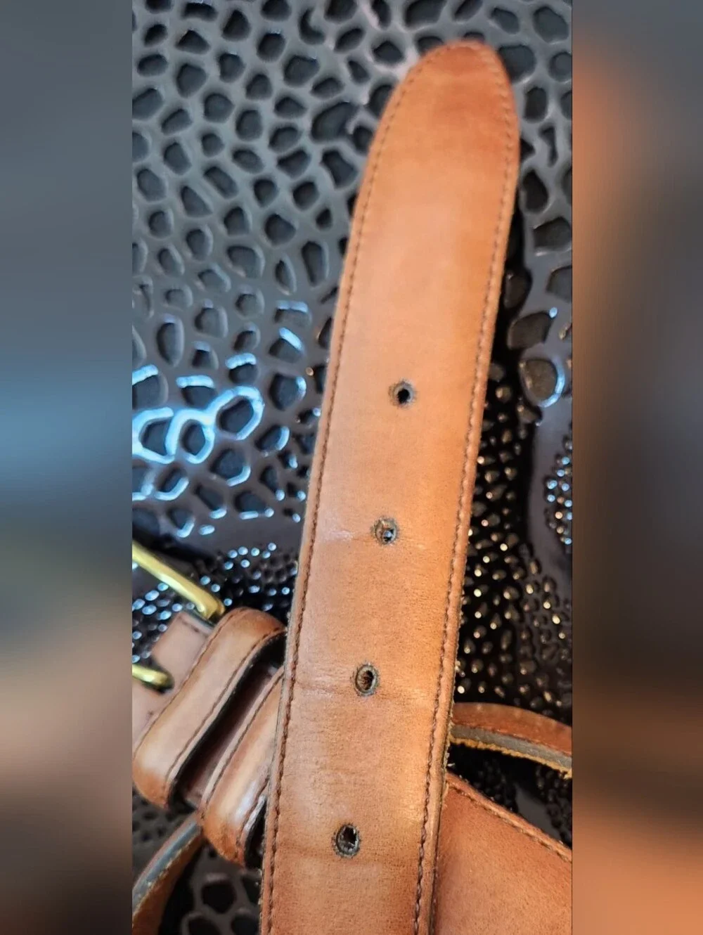 Vintage-style Brown Leather Belt With Solid Brass Buckle & Double Loop Keepers